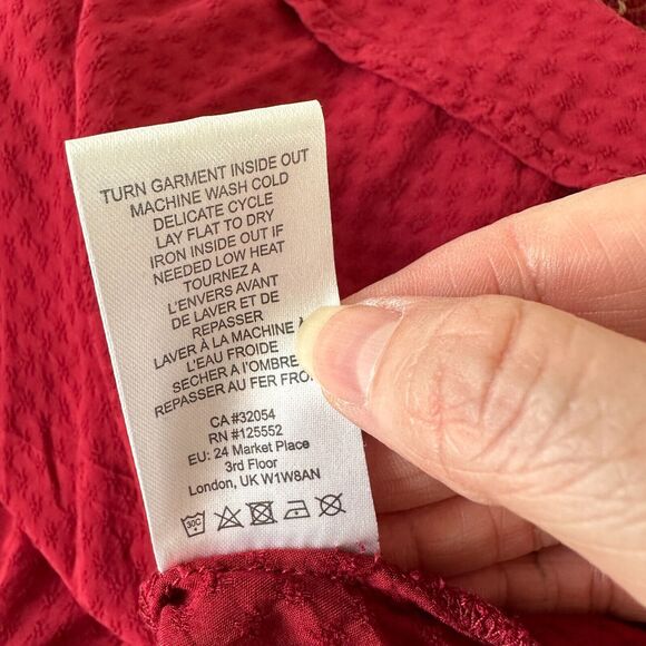 Anthropologie Dolan Red Left Coast Tansy Smocked Midi Ruffle-Shoulder Dress XS - Picture 13 of 16